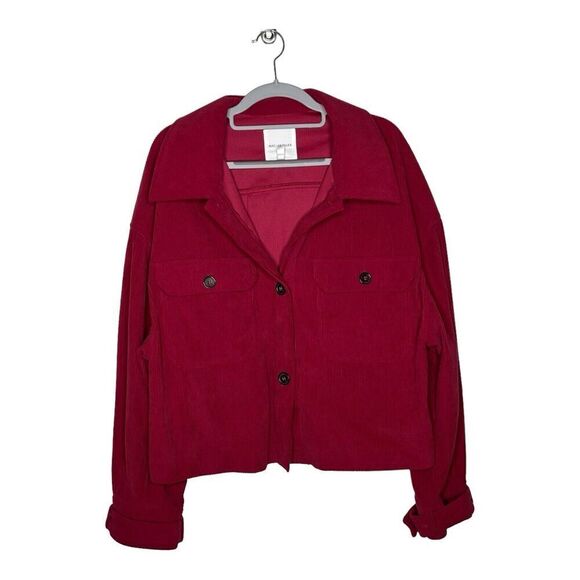 Avec Les Filles Jackets & Blazers - Avec Les Filles Jacket Shirt Shacket Red Corduroy Size L Button Front Boxy